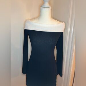 Princess Polly Off-Shoulder Black and White Dress